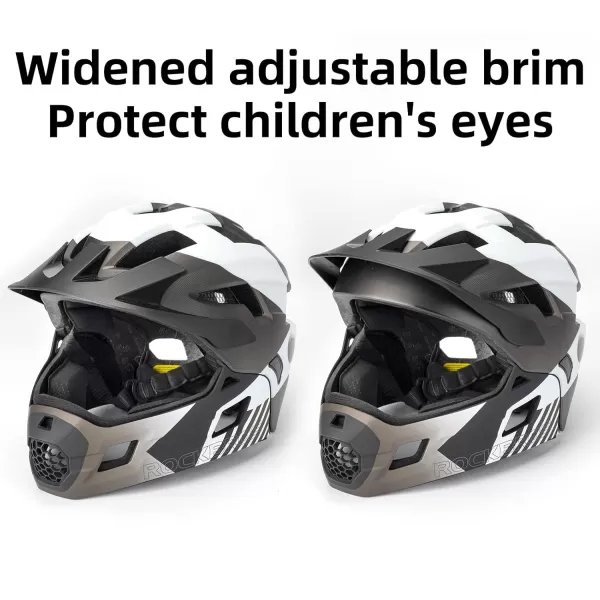 imageROCKBROS Kids Bike Helmet Adjustable Detachable Full Face Bike Helmet for Children Bicycle Skateboard Scooter Protective GearSilver Black White