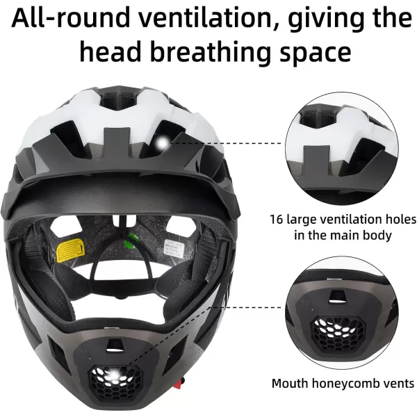 imageROCKBROS Kids Bike Helmet Adjustable Detachable Full Face Bike Helmet for Children Bicycle Skateboard Scooter Protective GearSilver Black White