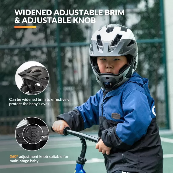 imageROCKBROS Kids Bike Helmet Adjustable Detachable Full Face Bike Helmet for Children Bicycle Skateboard Scooter Protective GearSilver Black White