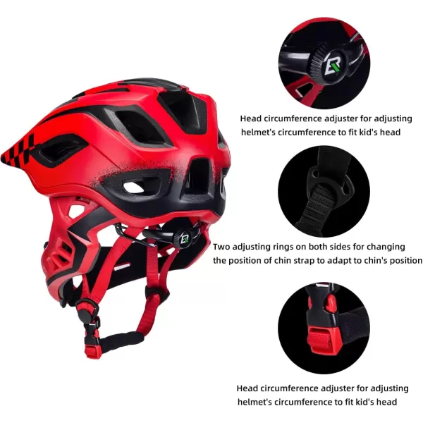 imageROCKBROS Kids Full Face Bike Helmet Lightweight Toddlers Helmets Kids Mountain Bike Helmets Ages 514 AntiCollision Detachable Chin Kids Helmet for BMX Skateboard ScooterRed Black