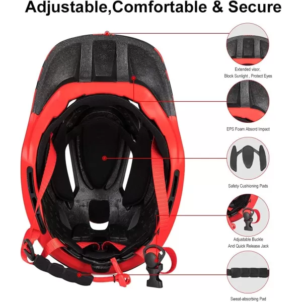 imageROCKBROS Kids Full Face Bike Helmet Lightweight Toddlers Helmets Kids Mountain Bike Helmets Ages 514 AntiCollision Detachable Chin Kids Helmet for BMX Skateboard ScooterRed Black