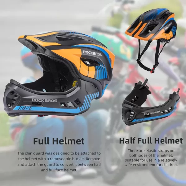 imageROCKBROS Kids Full Face Helmet Kids Bike Helmets Lightweight Toddler Mountain Bike Helmet Detachable for MTB BMX Skating Cycling Scooter Safety Bicycle Helmets for Youth Child Boys Girls Ages 316Black Orange