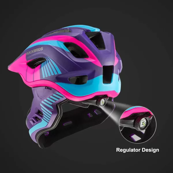 imageROCKBROS Kids Full Face Helmet Kids Bike Helmets Lightweight Toddler Mountain Bike Helmet Detachable for MTB BMX Skating Cycling Scooter Safety Bicycle Helmets for Youth Child Boys Girls Ages 316Pink Purple