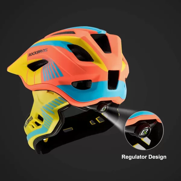 imageROCKBROS Kids Full Face Helmet Kids Bike Helmets Lightweight Toddler Mountain Bike Helmet Detachable for MTB BMX Skating Cycling Scooter Safety Bicycle Helmets for Youth Child Boys Girls Ages 316Orange Yellow