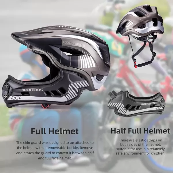 imageROCKBROS Kids Full Face Helmet Kids Bike Helmets Lightweight Toddler Mountain Bike Helmet Detachable for MTB BMX Skating Cycling Scooter Safety Bicycle Helmets for Youth Child Boys Girls Ages 316Black Titanium