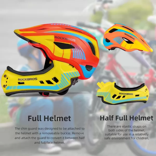 imageROCKBROS Kids Full Face Helmet Kids Bike Helmets Lightweight Toddler Mountain Bike Helmet Detachable for MTB BMX Skating Cycling Scooter Safety Bicycle Helmets for Youth Child Boys Girls Ages 316Orange Yellow