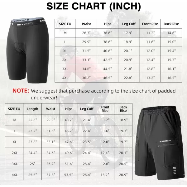 imageROCKBROS Mens Mountain Bike Shorts Bicycle MTB Shorts 4D Padded Loosefit MTB Cycling Shorts for Men Baggy Bike ShortsBlack