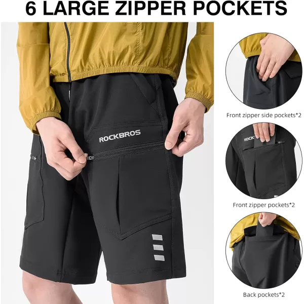 imageROCKBROS Mens Mountain Bike Shorts Bicycle MTB Shorts 4D Padded Loosefit MTB Cycling Shorts for Men Baggy Bike ShortsBlack