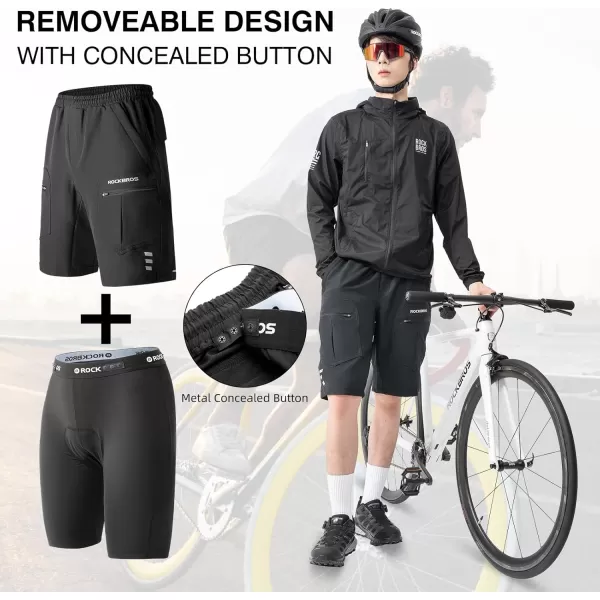 imageROCKBROS Mens Mountain Bike Shorts Bicycle MTB Shorts 4D Padded Loosefit MTB Cycling Shorts for Men Baggy Bike ShortsBlack