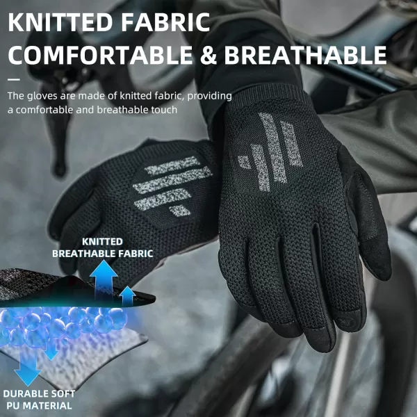 imageROCKBROS Mountain Bike Gloves for Men Cycling Glove Touch Screen AntiSlip Gloves Breathable Knitted Full Finger Bicycle Gloves for MTB Road Biking Outdoor Working Black Reflective Spring AutumnUS LAsia XL