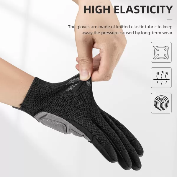 imageROCKBROS Mountain Bike Gloves for Men Cycling Glove Touch Screen AntiSlip Gloves Breathable Knitted Full Finger Bicycle Gloves for MTB Road Biking Outdoor Working Black Reflective Spring AutumnUS LAsia XL