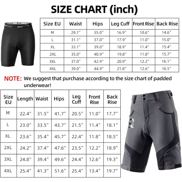 imageROCKBROS Mountain Bike Shorts MTB Bike Shorts for Men Padded Mountain Bike ShortsDark Gray