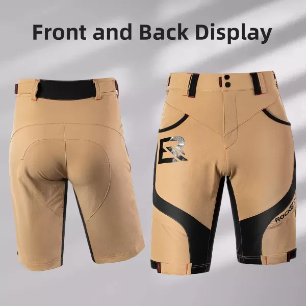 imageROCKBROS Mountain Bike Shorts MTB Bike Shorts for Men Padded Mountain Bike ShortsKhaki