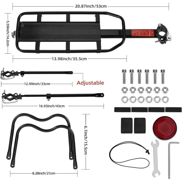 imageROCKBROS Rear Bike Rack Bicycle Cargo Rack Full Quick Release Adjustable Bicycle Carrier Bike Luggage Rack for Back of Bike Aluminum Alloy 115 lbs Capacity Bike Accessories Black
