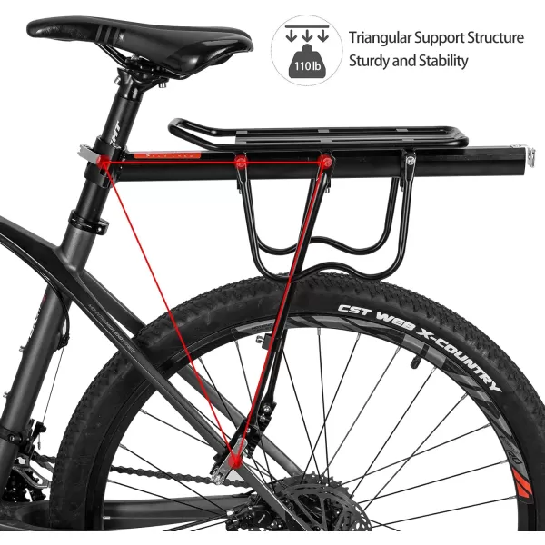 imageROCKBROS Rear Bike Rack Bicycle Cargo Rack Full Quick Release Adjustable Bicycle Carrier Bike Luggage Rack for Back of Bike Aluminum Alloy 115 lbs Capacity Bike Accessories Black