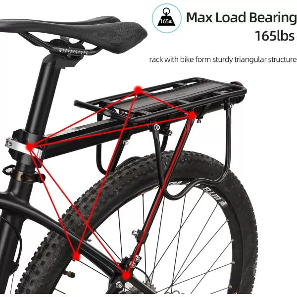 imageROCKBROS Rear Bike Rack Bike Cargo Rack Adjustable Bicycle Luggage Carrier Rack Rear Quick Release Mountain Bike Pannier Rack with Elastic Band and Reflector Most 165 lbs Capacity