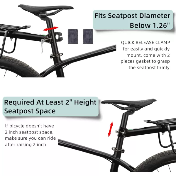 imageROCKBROS Rear Bike Rack Bike Cargo Rack Adjustable Bicycle Luggage Carrier Rack Rear Quick Release Mountain Bike Pannier Rack with Elastic Band and Reflector Most 165 lbs Capacity