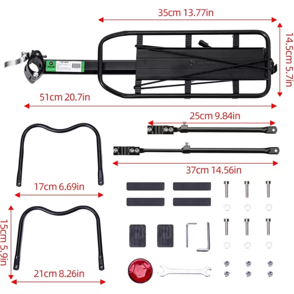 imageROCKBROS Rear Bike Rack Bike Cargo Rack Adjustable Bicycle Luggage Carrier Rack Rear Quick Release Mountain Bike Pannier Rack with Elastic Band and Reflector Most 165 lbs Capacity