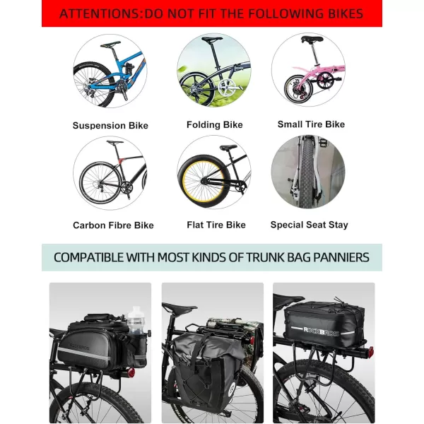 imageROCKBROS Rear Bike Rack Bike Cargo Rack Adjustable Bicycle Luggage Carrier Rack Rear Quick Release Mountain Bike Pannier Rack with Elastic Band and Reflector Most 165 lbs Capacity