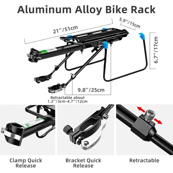 imageROCKBROS Rear Bike Racks Quick Release Bike Cargo Rack Bike Rack for Back of Bike Aluminum Alloy Mountain Bike Rear Rack