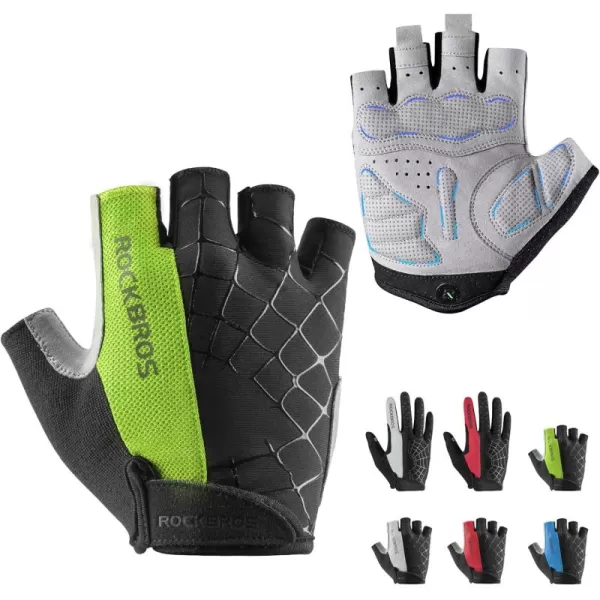 imageROCKBROS Cycling Gloves for Men Mountain Bike Gloves Bicycle Gloves SBR Pad AntiSlip Road Riding Gloves for Spring Autumn Breathable Sports GlovesShortGreen