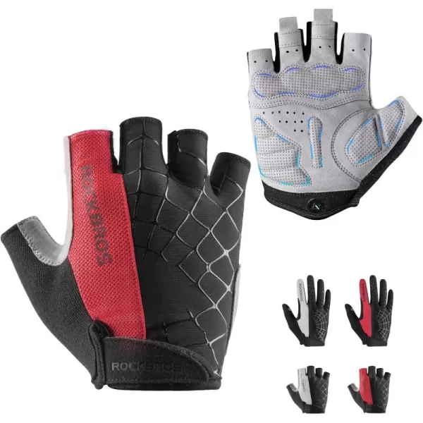 imageROCKBROS Cycling Gloves for Men Mountain Bike Gloves Bicycle Gloves SBR Pad AntiSlip Road Riding Gloves for Spring Autumn Breathable Sports GlovesShortRed Black