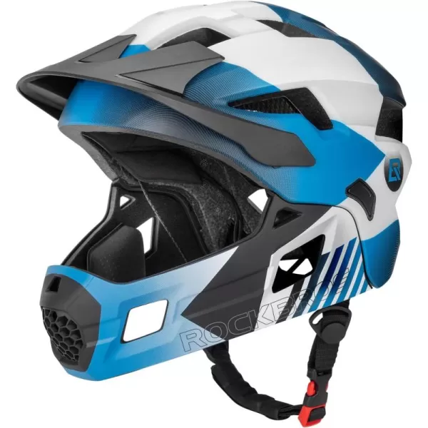 imageROCKBROS Kids Bike Helmet Adjustable Detachable Full Face Bike Helmet for Children Bicycle Skateboard Scooter Protective GearBlue White Black