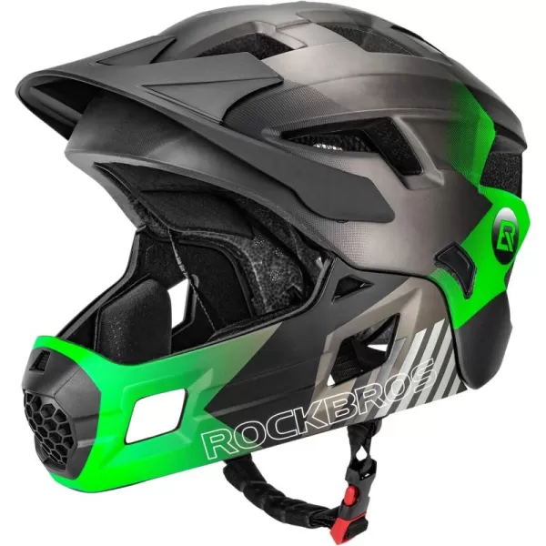 imageROCKBROS Kids Bike Helmet Adjustable Detachable Full Face Bike Helmet for Children Bicycle Skateboard Scooter Protective GearGreen Silver Black