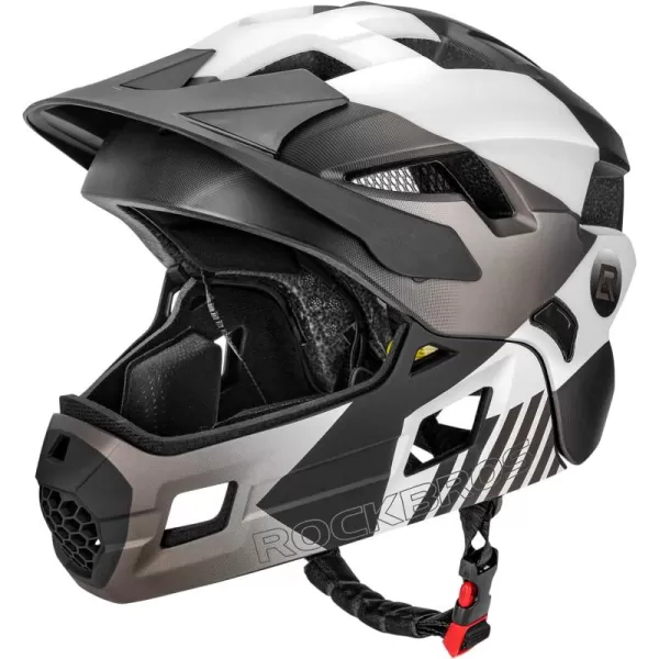 imageROCKBROS Kids Bike Helmet Adjustable Detachable Full Face Bike Helmet for Children Bicycle Skateboard Scooter Protective GearSilver Black White