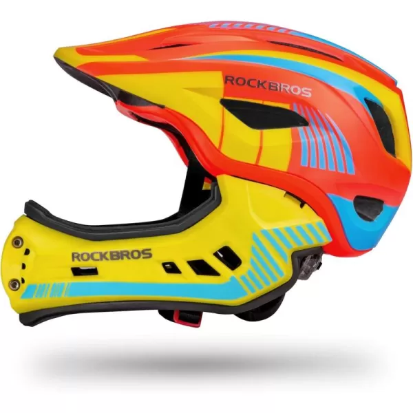 imageROCKBROS Kids Full Face Helmet Kids Bike Helmets Lightweight Toddler Mountain Bike Helmet Detachable for MTB BMX Skating Cycling Scooter Safety Bicycle Helmets for Youth Child Boys Girls Ages 316Orange Yellow