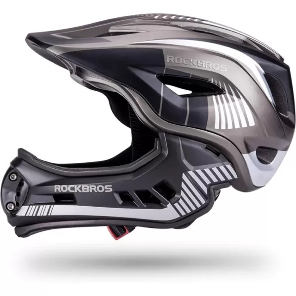 imageROCKBROS Kids Full Face Helmet Kids Bike Helmets Lightweight Toddler Mountain Bike Helmet Detachable for MTB BMX Skating Cycling Scooter Safety Bicycle Helmets for Youth Child Boys Girls Ages 316Black Titanium