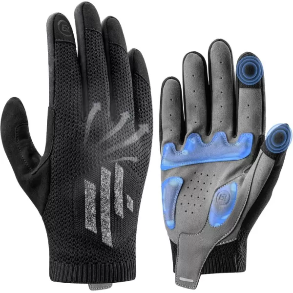 imageROCKBROS Mountain Bike Gloves for Men Cycling Glove Touch Screen AntiSlip Gloves Breathable Knitted Full Finger Bicycle Gloves for MTB Road Biking Outdoor Working Black Reflective Spring AutumnUS LAsia XL