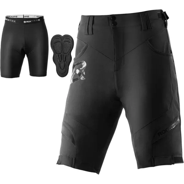 imageROCKBROS Mountain Bike Shorts MTB Bike Shorts for Men Padded Mountain Bike ShortsBlack