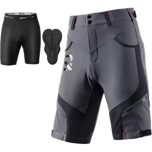 imageROCKBROS Mountain Bike Shorts MTB Bike Shorts for Men Padded Mountain Bike ShortsDark Gray