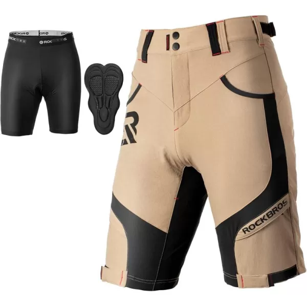 imageROCKBROS Mountain Bike Shorts MTB Bike Shorts for Men Padded Mountain Bike ShortsKhaki