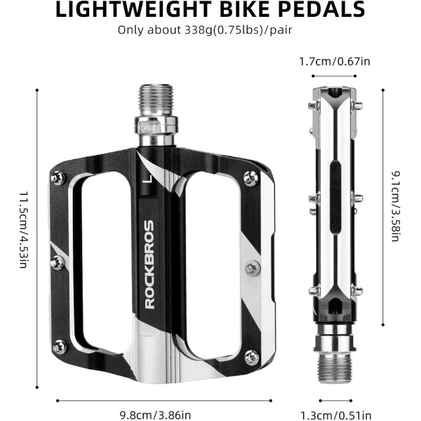 imageROCK BROS Mountain Bike Pedals Flat Bicycle MTB Pedals 916 Lightweight Road Bike Pedals Carbon Fiber Sealed Bearing Alloy Flat Pedals 1 PairBlack