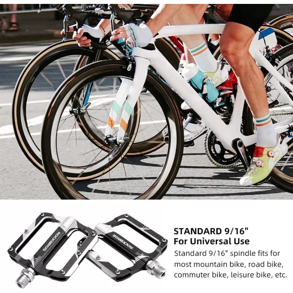 imageROCK BROS Mountain Bike Pedals Flat Bicycle MTB Pedals 916 Lightweight Road Bike Pedals Carbon Fiber Sealed Bearing Alloy Flat Pedals 1 PairBlack
