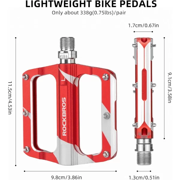 imageROCK BROS Mountain Bike Pedals Flat Bicycle MTB Pedals 916 Lightweight Road Bike Pedals Carbon Fiber Sealed Bearing Alloy Flat Pedals 1 PairRed
