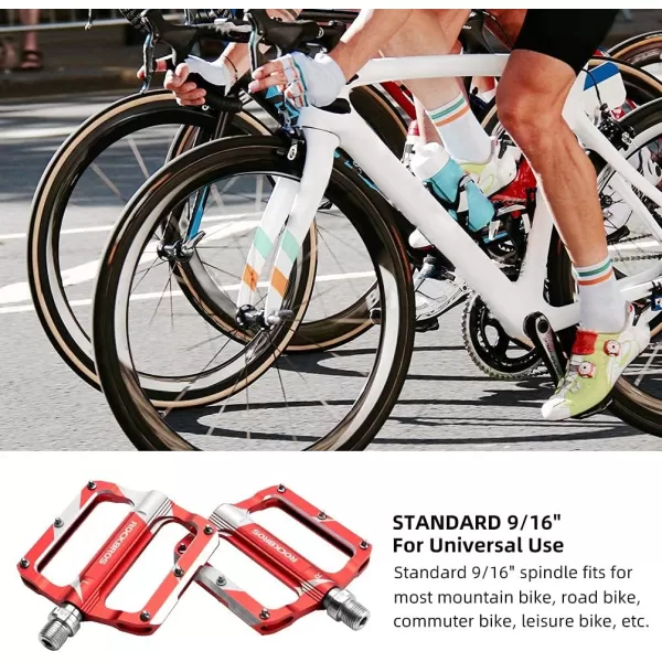 imageROCK BROS Mountain Bike Pedals Flat Bicycle MTB Pedals 916 Lightweight Road Bike Pedals Carbon Fiber Sealed Bearing Alloy Flat Pedals 1 PairRed