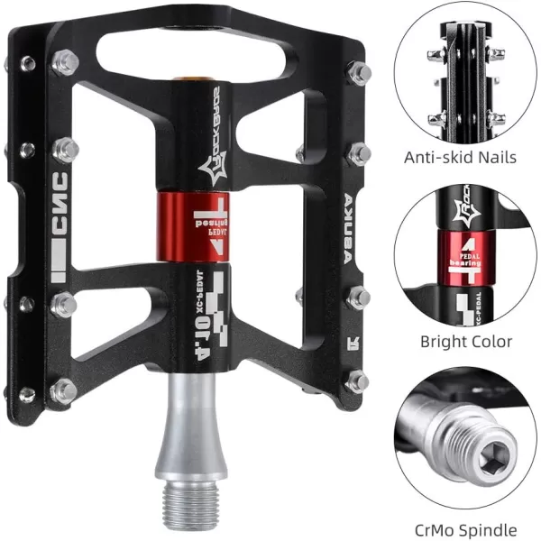 imageROCKBROS 4 Bearings Mountain Bike Pedals MTB Padals Platform Flat Bike Pedals Aluminum Alloy 916quotBlack