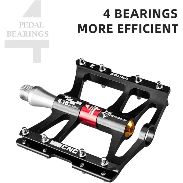 imageROCKBROS 4 Bearings Mountain Bike Pedals MTB Padals Platform Flat Bike Pedals Aluminum Alloy 916quotBlack