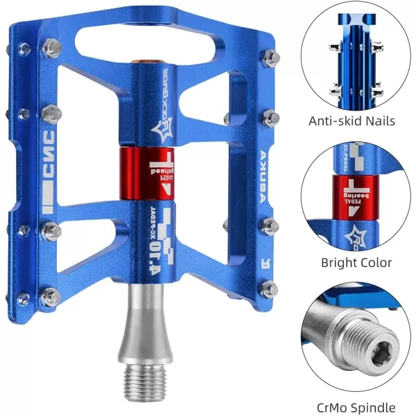 imageROCKBROS 4 Bearings Mountain Bike Pedals MTB Padals Platform Flat Bike Pedals Aluminum Alloy 916quotBlue