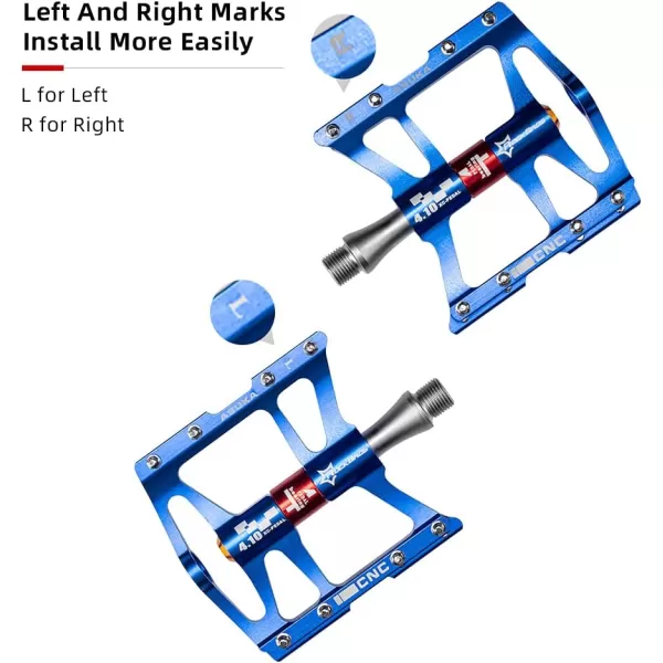 imageROCKBROS 4 Bearings Mountain Bike Pedals MTB Padals Platform Flat Bike Pedals Aluminum Alloy 916quotBlue