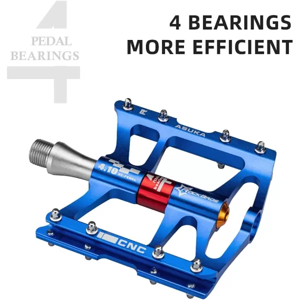imageROCKBROS 4 Bearings Mountain Bike Pedals MTB Padals Platform Flat Bike Pedals Aluminum Alloy 916quotBlue