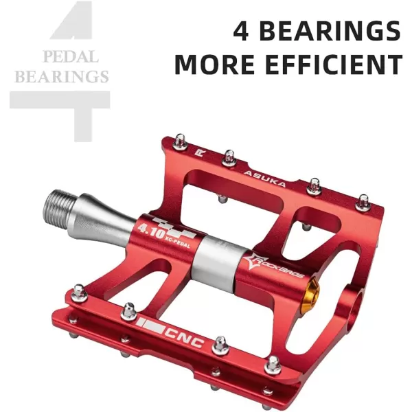 imageROCKBROS 4 Bearings Mountain Bike Pedals MTB Padals Platform Flat Bike Pedals Aluminum Alloy 916quotRed
