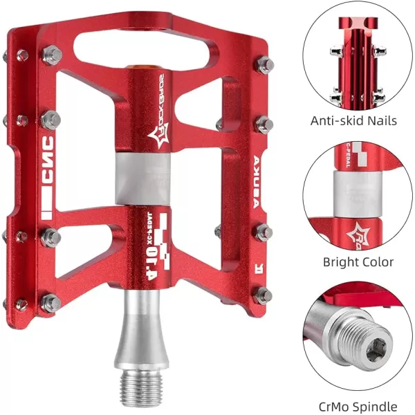 imageROCKBROS 4 Bearings Mountain Bike Pedals MTB Padals Platform Flat Bike Pedals Aluminum Alloy 916quotRed