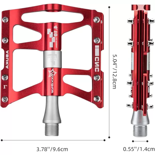 imageROCKBROS 4 Bearings Mountain Bike Pedals MTB Padals Platform Flat Bike Pedals Aluminum Alloy 916quotRed