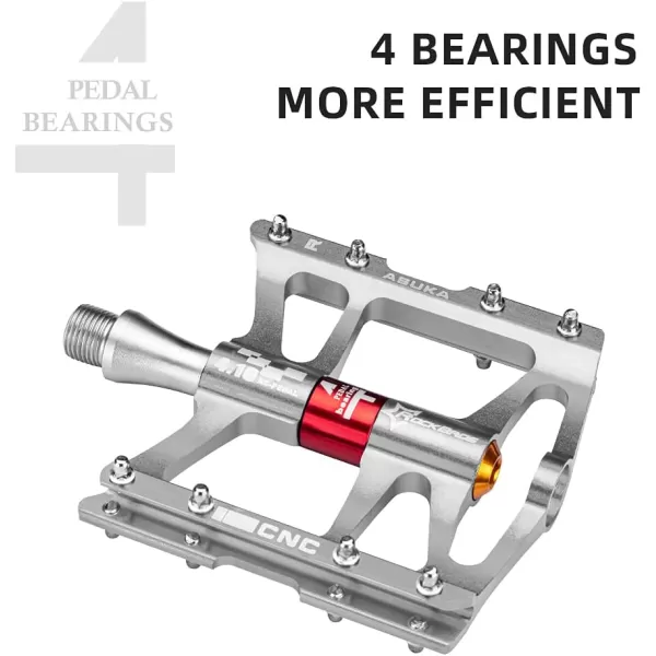 imageROCKBROS 4 Bearings Mountain Bike Pedals MTB Padals Platform Flat Bike Pedals Aluminum Alloy 916quotSilver