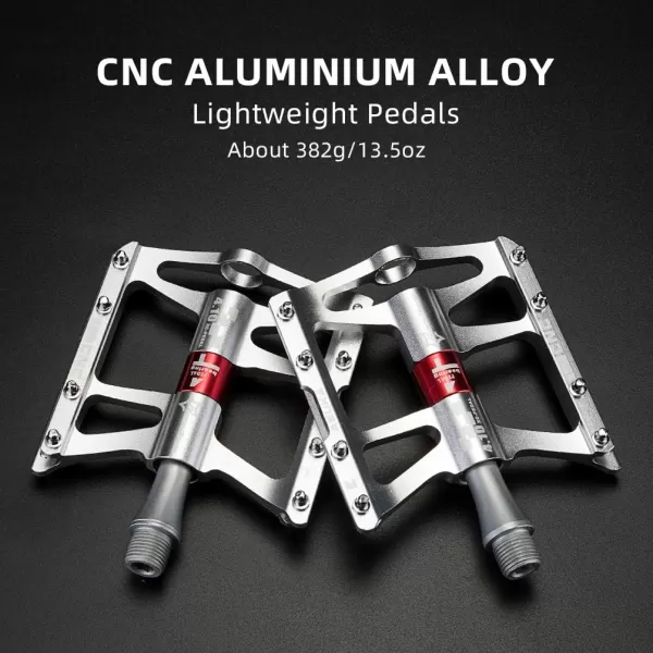 imageROCKBROS 4 Bearings Mountain Bike Pedals MTB Padals Platform Flat Bike Pedals Aluminum Alloy 916quotSilver