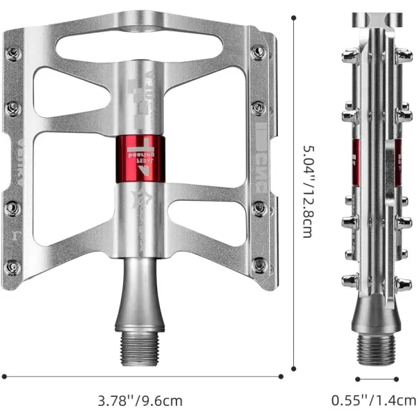 imageROCKBROS 4 Bearings Mountain Bike Pedals MTB Padals Platform Flat Bike Pedals Aluminum Alloy 916quotSilver